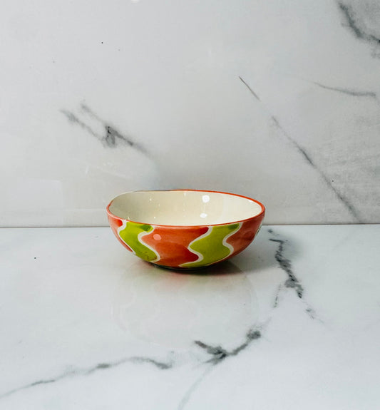 Mini Stoneware Bowl - Green and Red Wavy