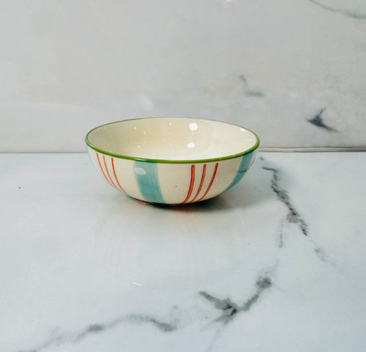Mini Stoneware Bowl - Blue and Orange Stripe