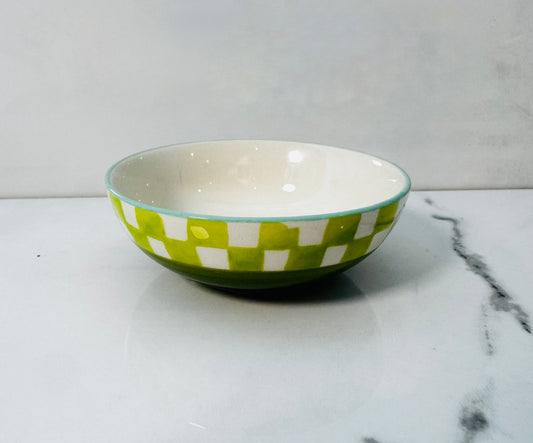 Mini Stoneware Bowl - Green and White Check