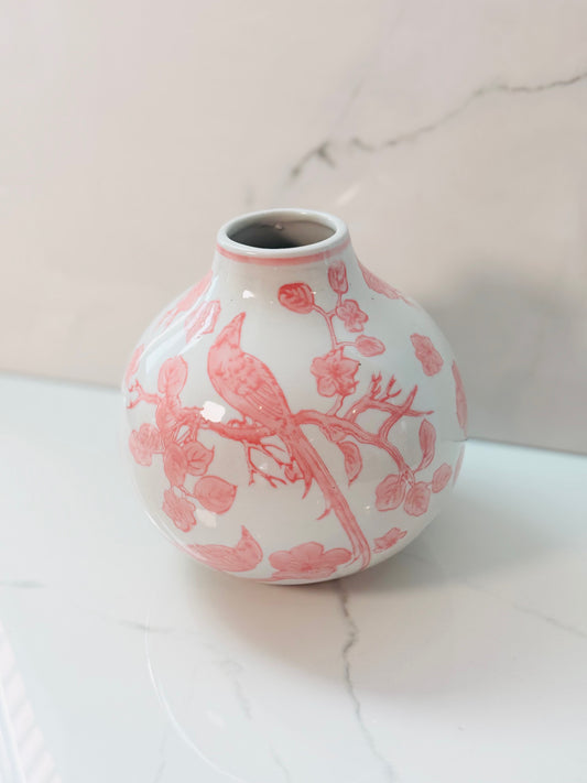 Pink Floral and Bird Vase