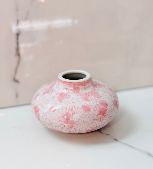 Small White With Pink Flowers Vase