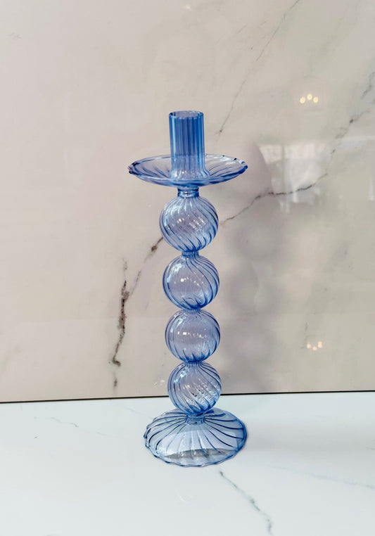 Large Blue Glass Candle Holder