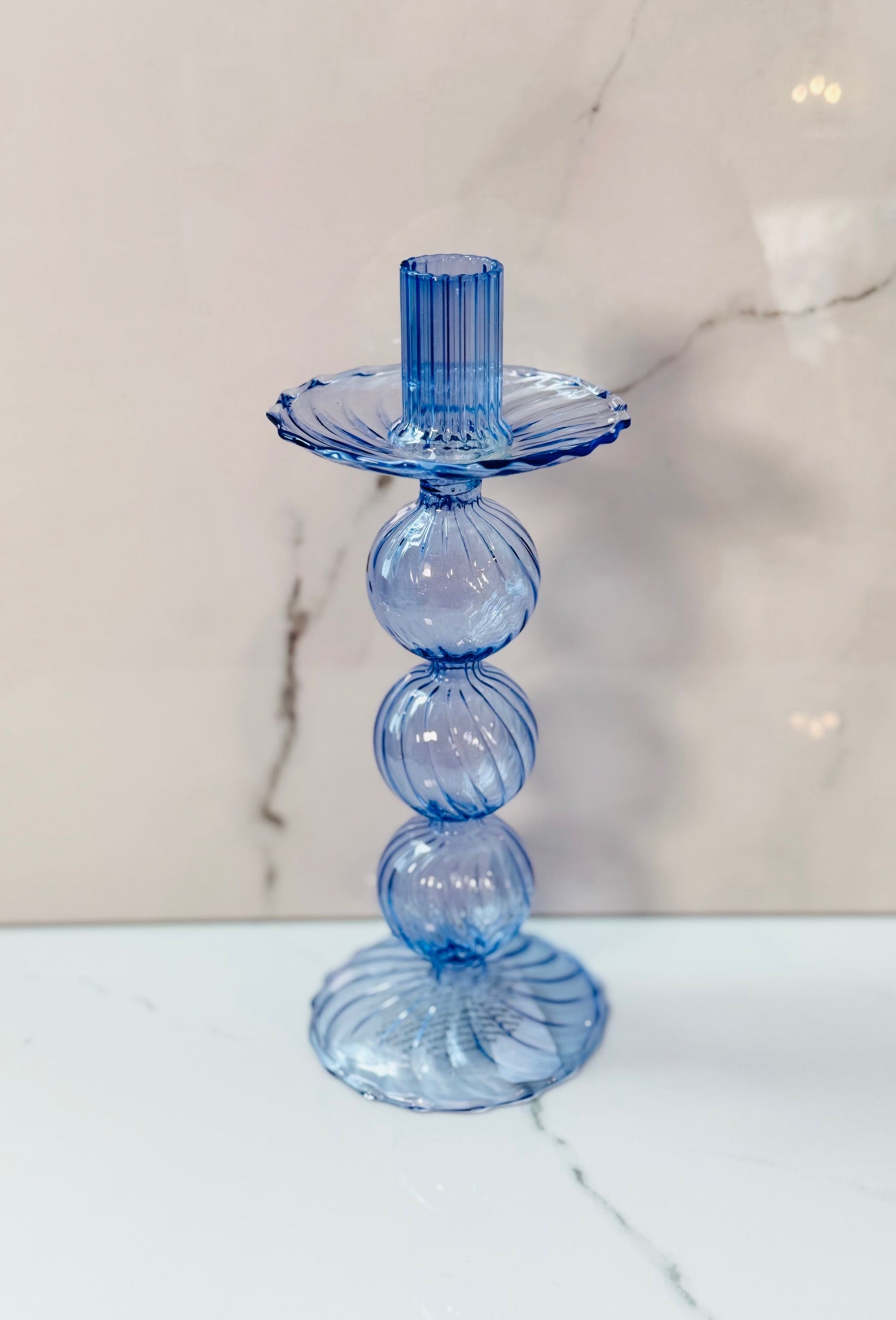 Medium Blue Glass Candle Holder