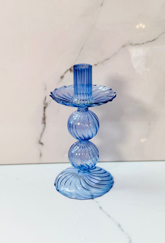 Small Blue Glass Candle Holder