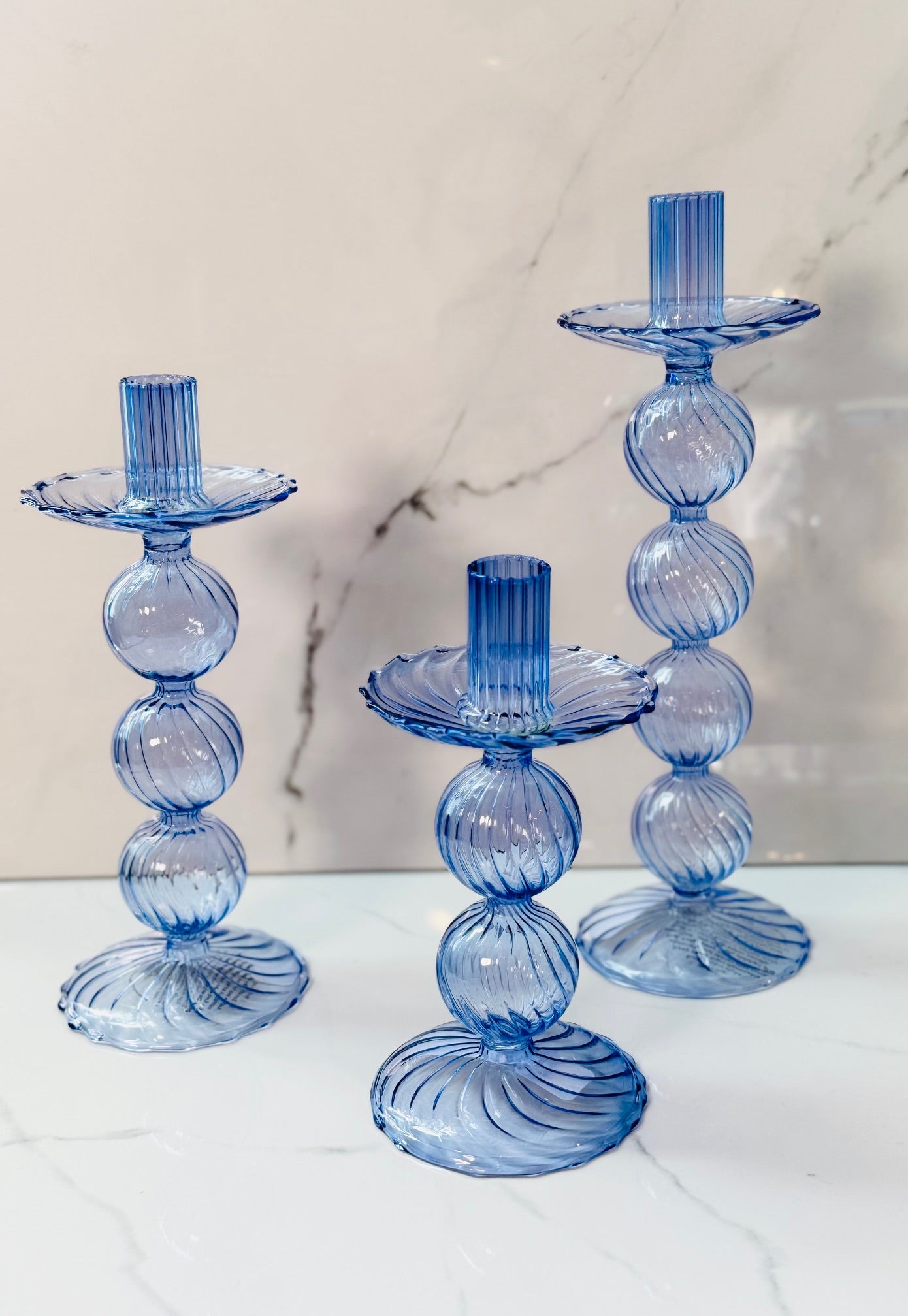 Medium Blue Glass Candle Holder