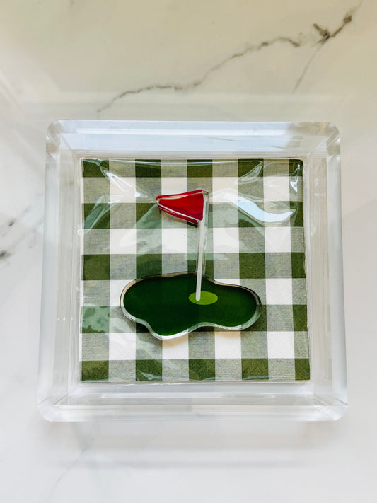 Acrylic Napkin Holder with Golf Napkin Weight