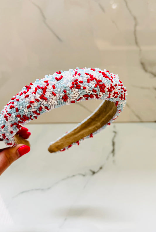 Light Blue, White and Red Sprinkle Headband