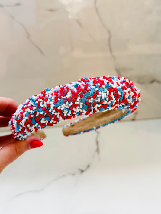 Bright Blue, White and Red Sprinkle Headband