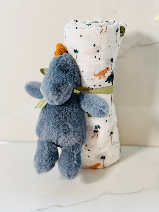 Dino Swaddle and Rattle Set
