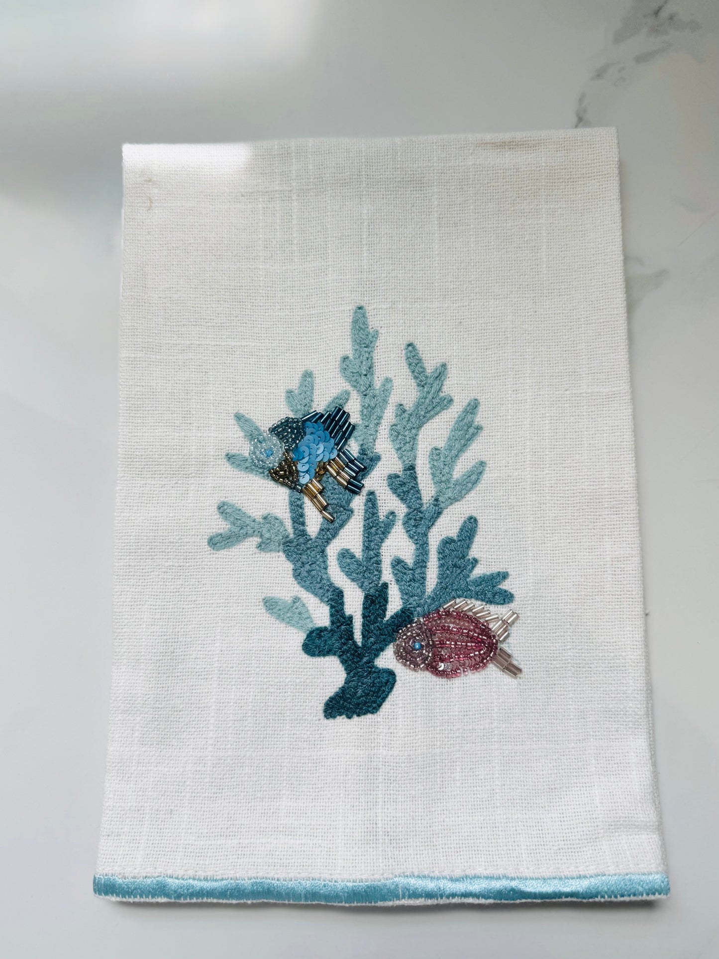 Coral Embroidered Hand Towel