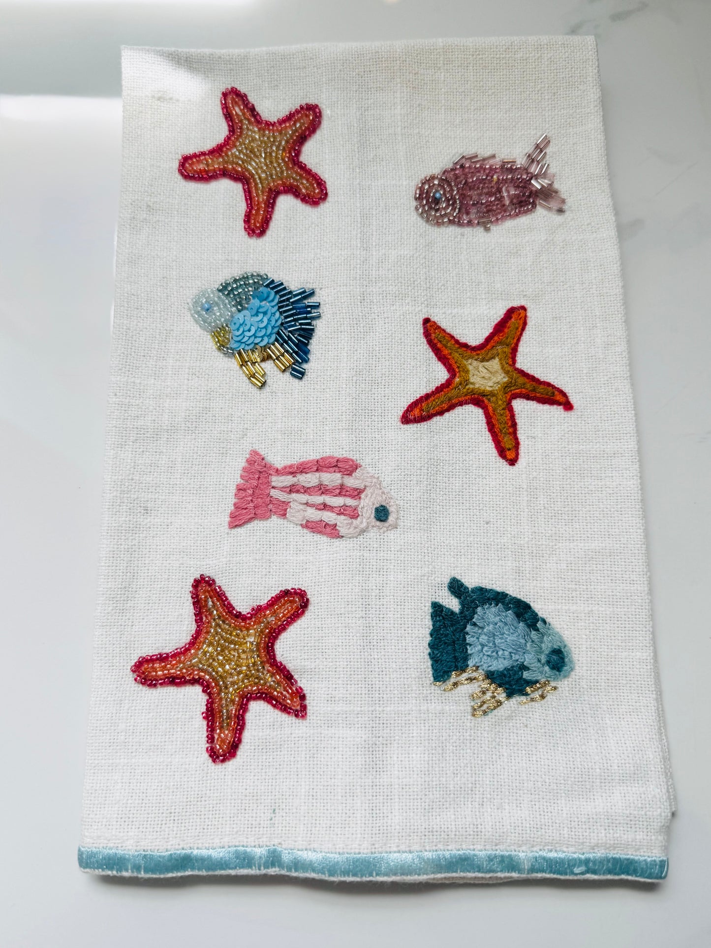 Starfish Embroidered Hand Towel