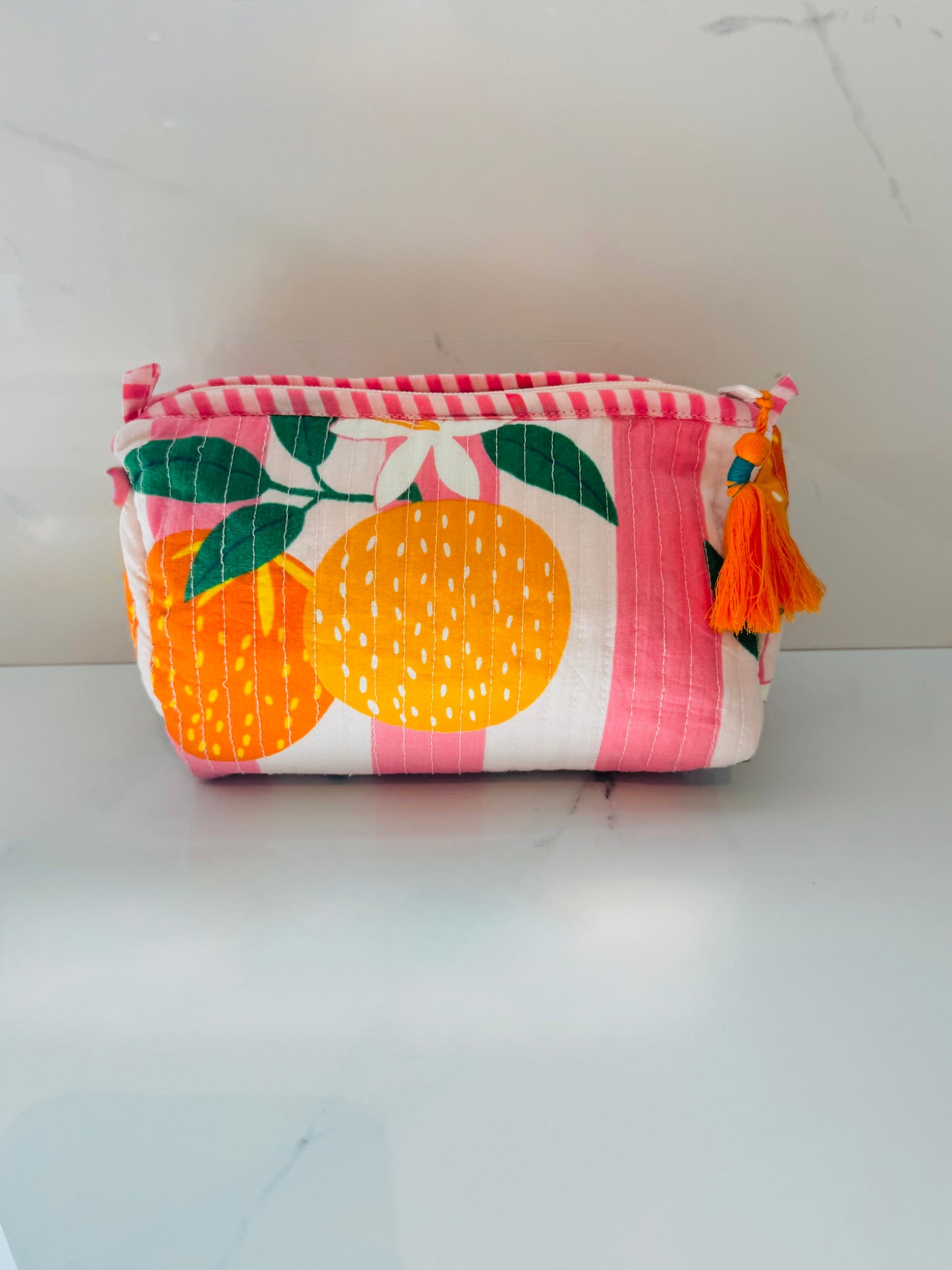 Pink and White Stripe Orange Grove Pouch