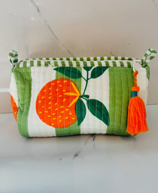 Green and White Stripe Orange Grove Pouch