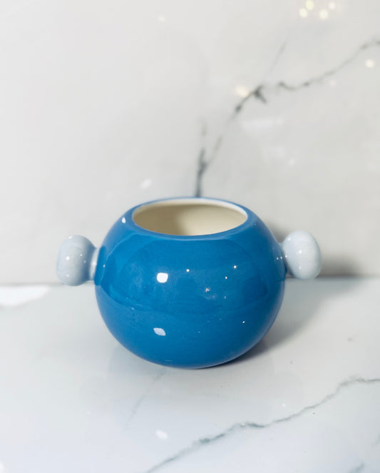 Iris Blue Round Vase with Knob Handles