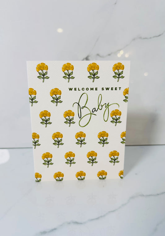 Yellow Floral Baby Card