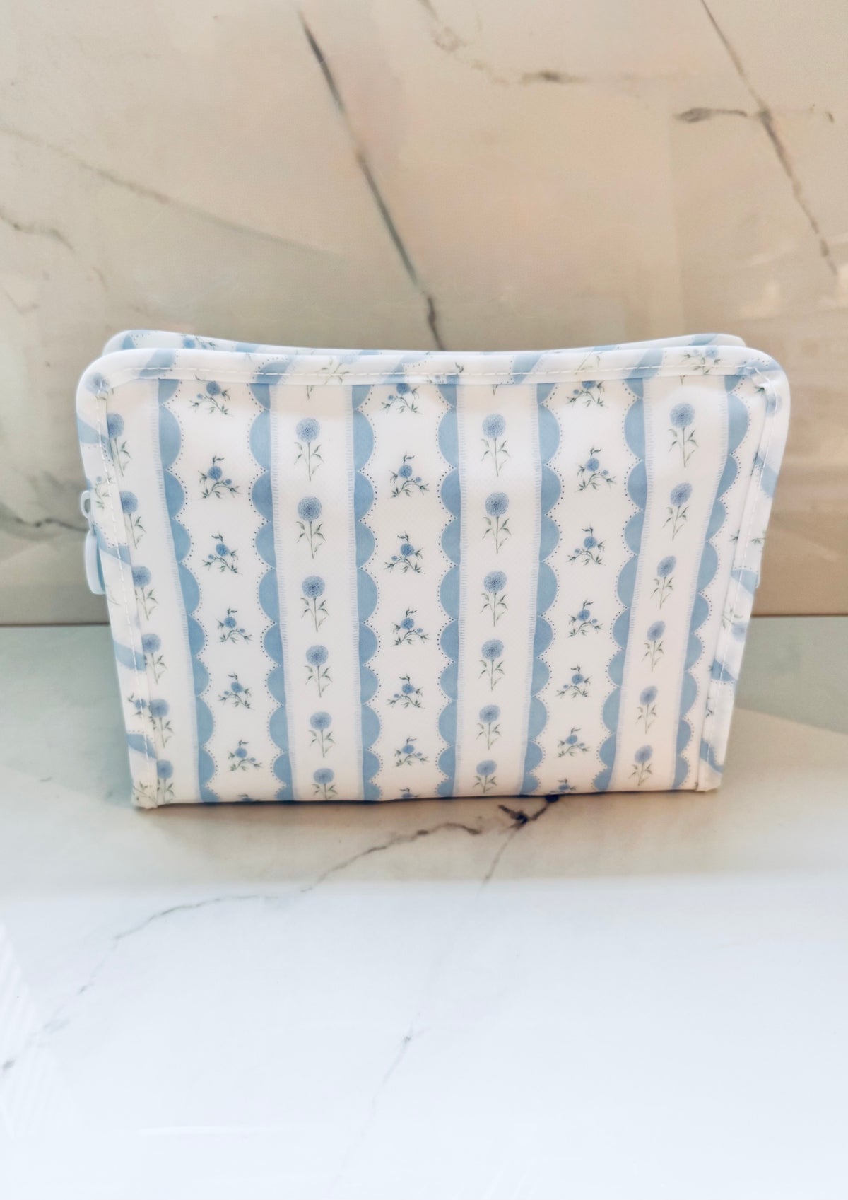 Medium Blue Ribbon Floral Zip Bag
