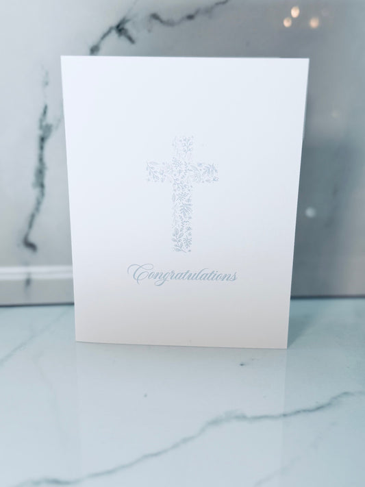 Blue Botanical Cross Greeting Card