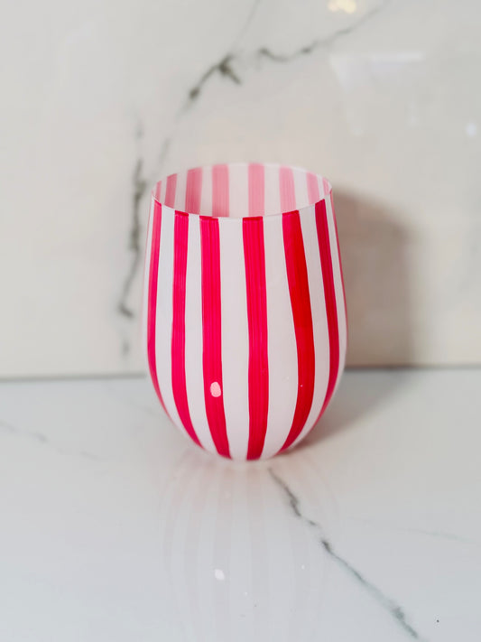 Pink Stripe Stemless Wine Glass