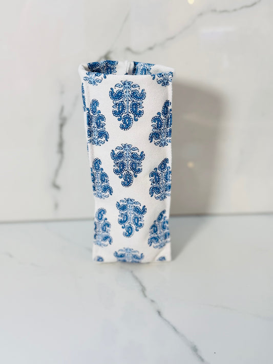 Blue and White Block Print Standing Eyeglass Case - Swirl