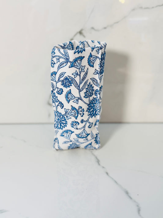 Blue and White Block Print Standing Eyeglass Case - Winding Floral