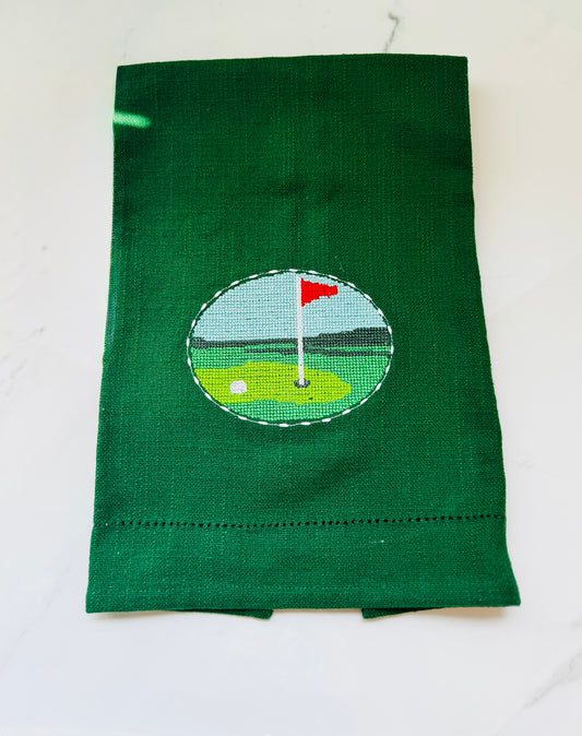 Golf Flag Needlepoint Hand Towel
