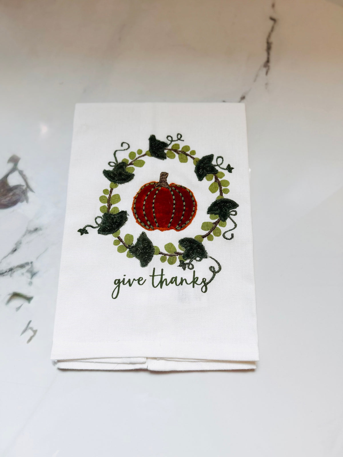 Give Thanks Velvet Wreath Towel