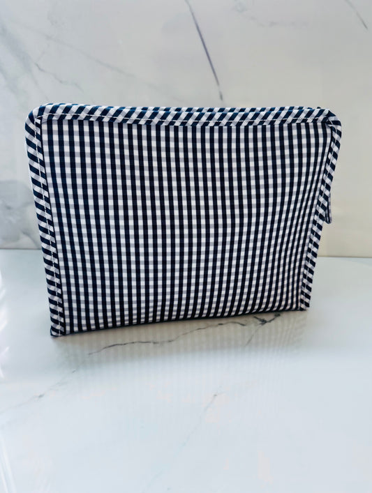 Medium Navy Gingham Zip Pouch