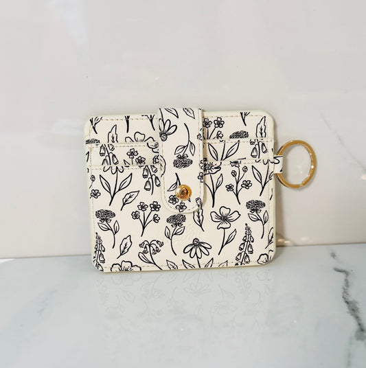 Ivory and Black Floral Card Wallet