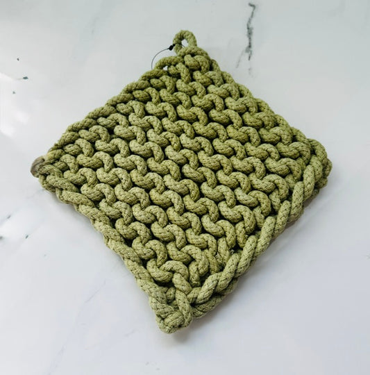 Green 8" Square Crocheted Pot Holder and Trivet