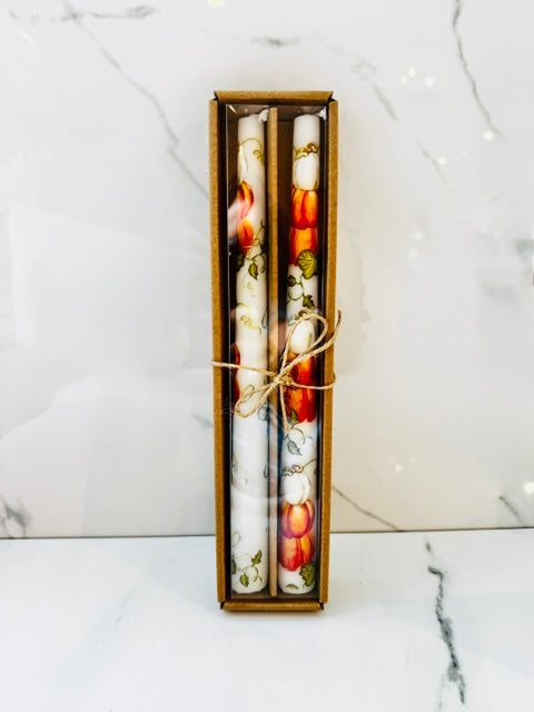 Orange and White Stacked Pumpkin Taper Candles