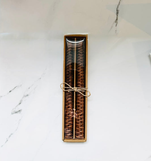Brown Basket Weave Taper Candles