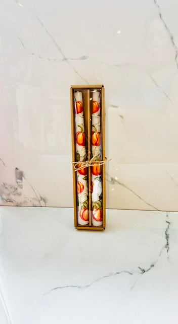 Orange Pumpkin on Vine Taper Candles
