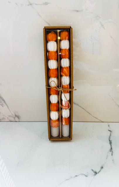 Orange and White Pumpkin Taper Candles