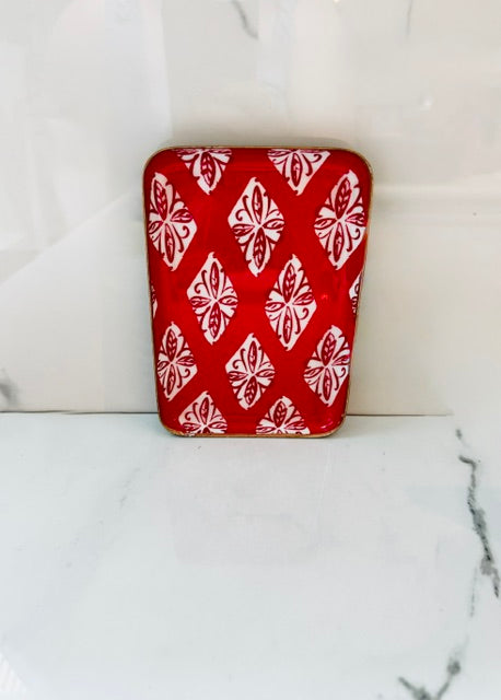 Red Block Metal Tidbit Plate