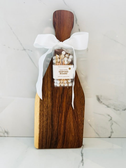 Champagne Bottle Charcuterie Board with 20 Pearl Picks
