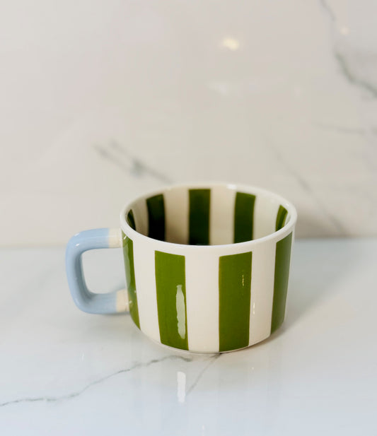 14 Oz. Hand Painted Stripe Mug - Forest Green