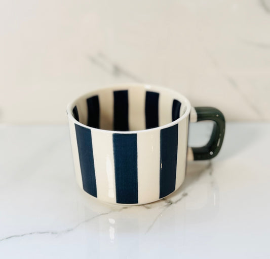14 Oz. Hand Painted Stripe Mug - Navy