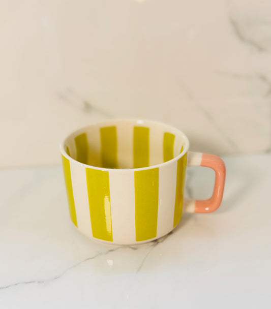 14 Oz. Hand Painted Stripe Mug - Light Green