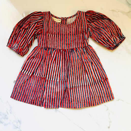 Red and Blue Stripe Dress - 1 Year