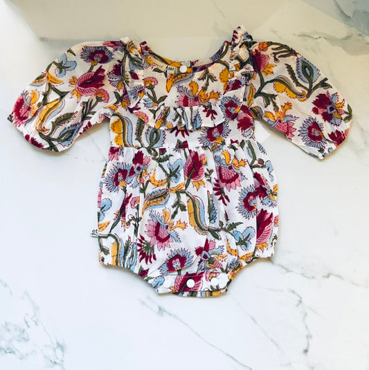White Floral Long Sleeved Romper - 3 Months