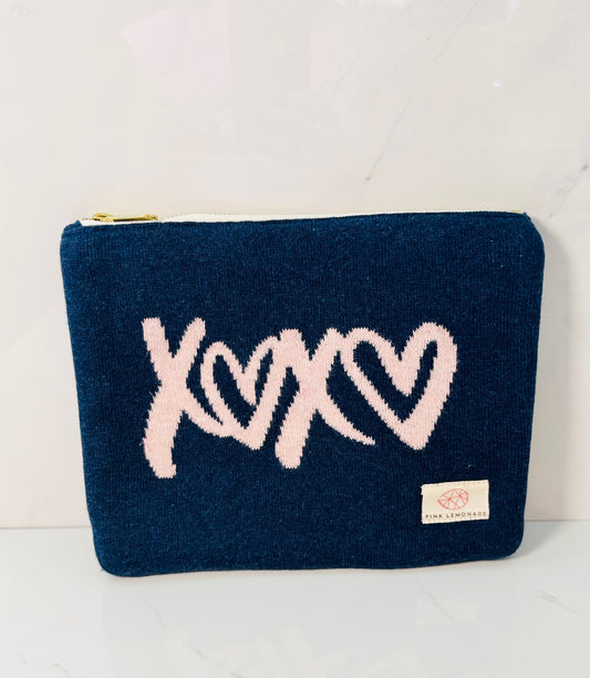 Large Navy and Pink XOXO Zip Pouch
