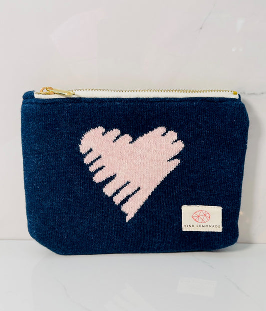 Small Navy and Pink Heart Zip Pouch