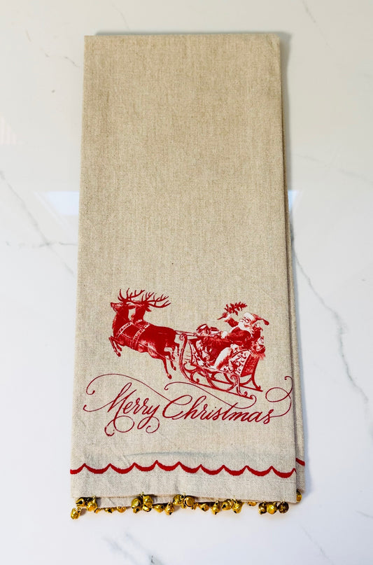 Merry Christmas Hand Towel with Bells
