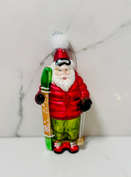 Red Santa Ski Ornament