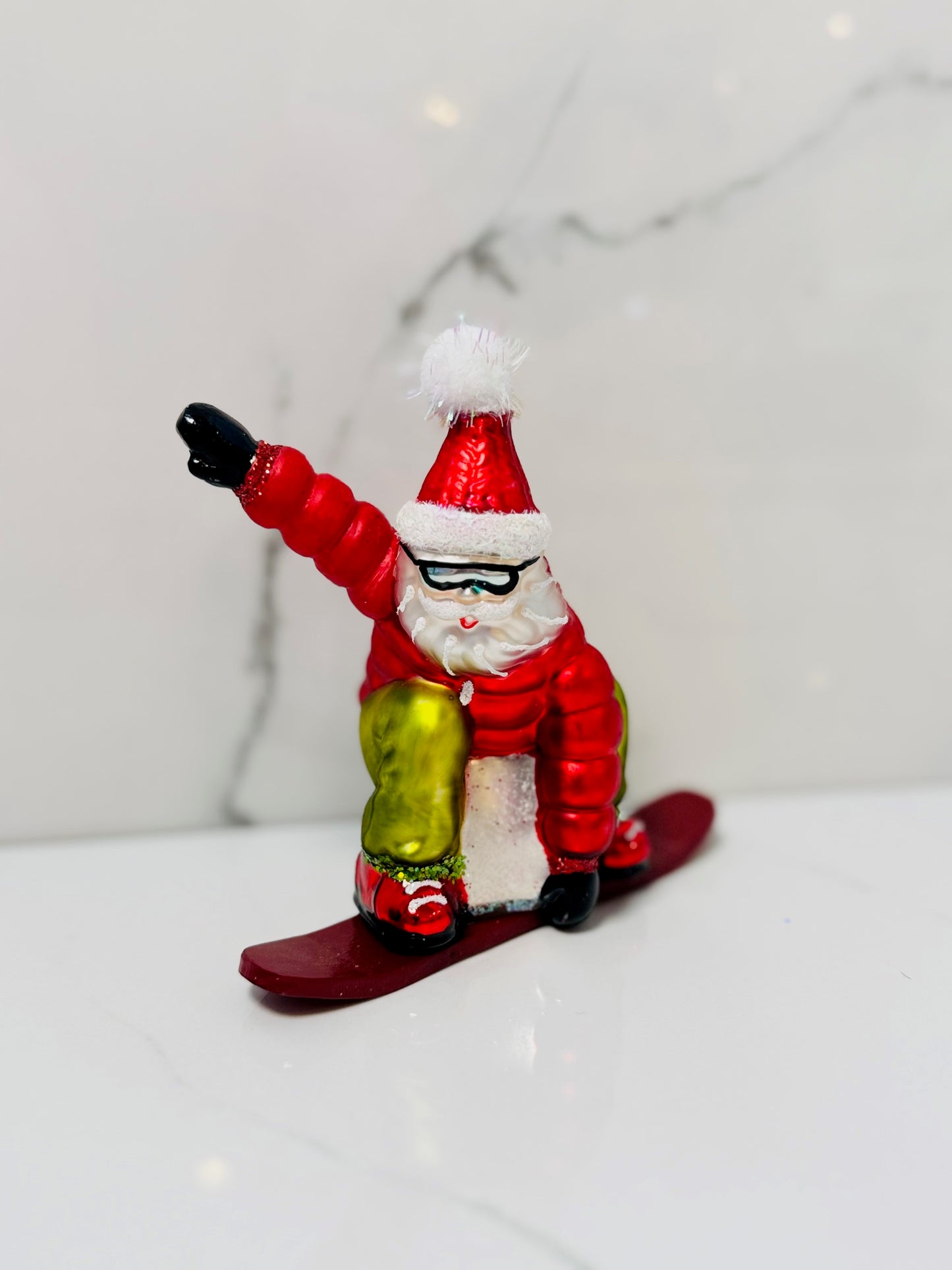 Red Santa Snowboard Ornament
