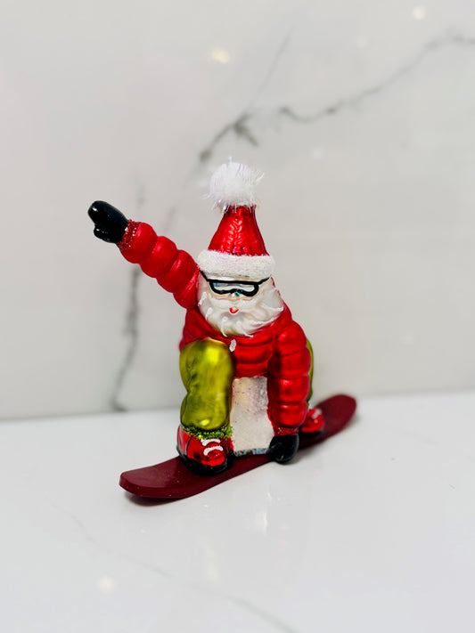 Red Santa Snowboard Ornament