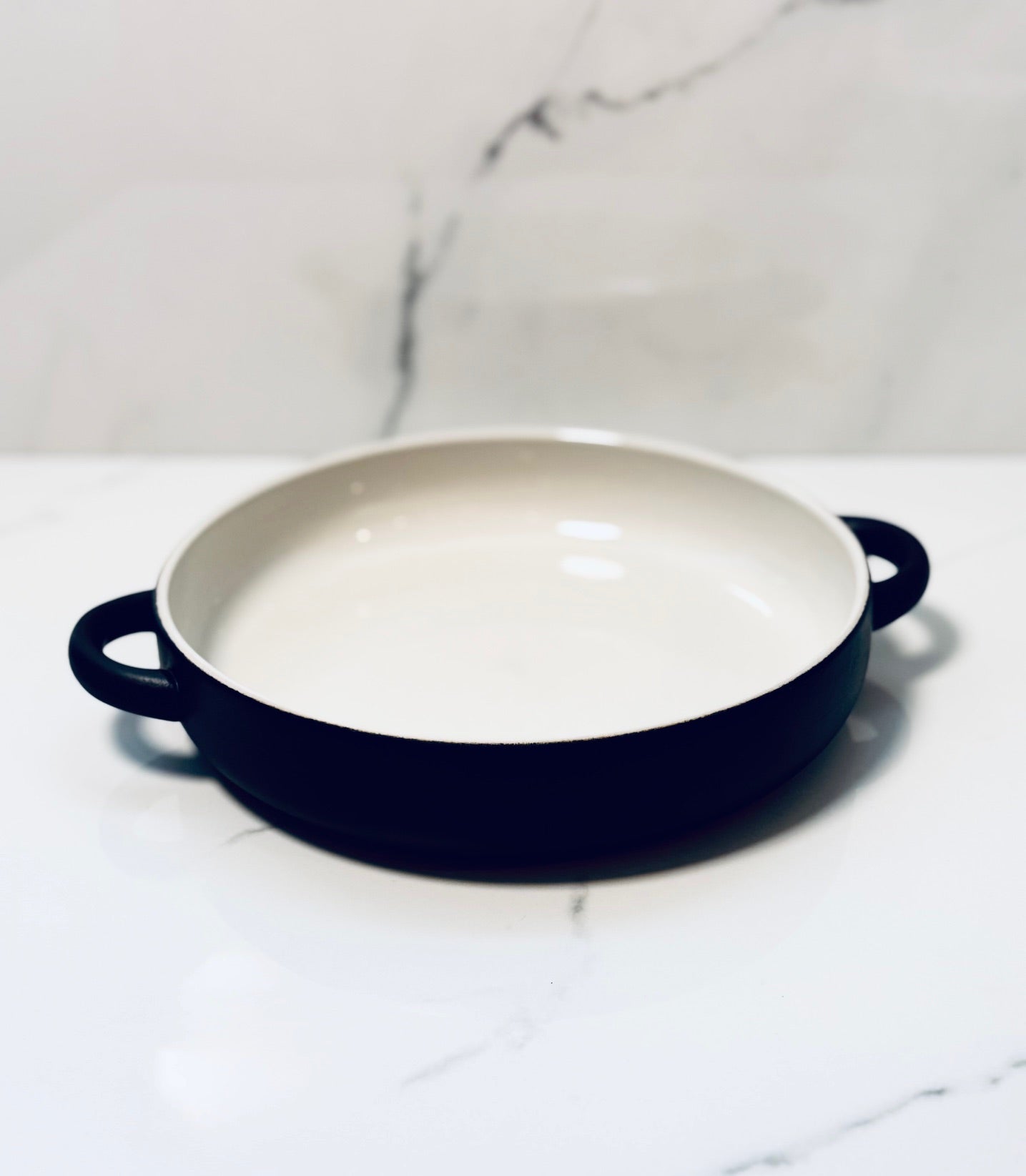 Stoneware Serving Dish with Handles - Matte Black & Shiny White