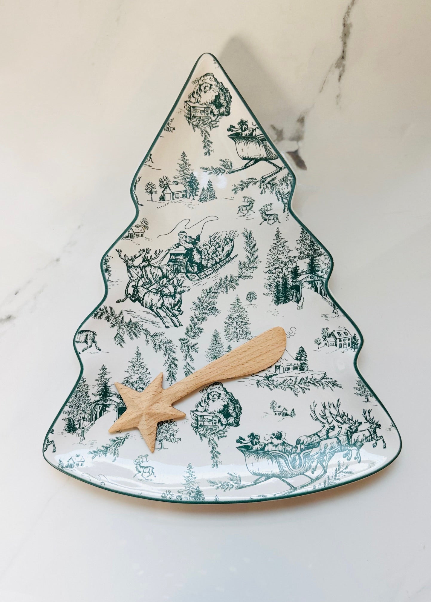 Green Toile Tree Platter Set