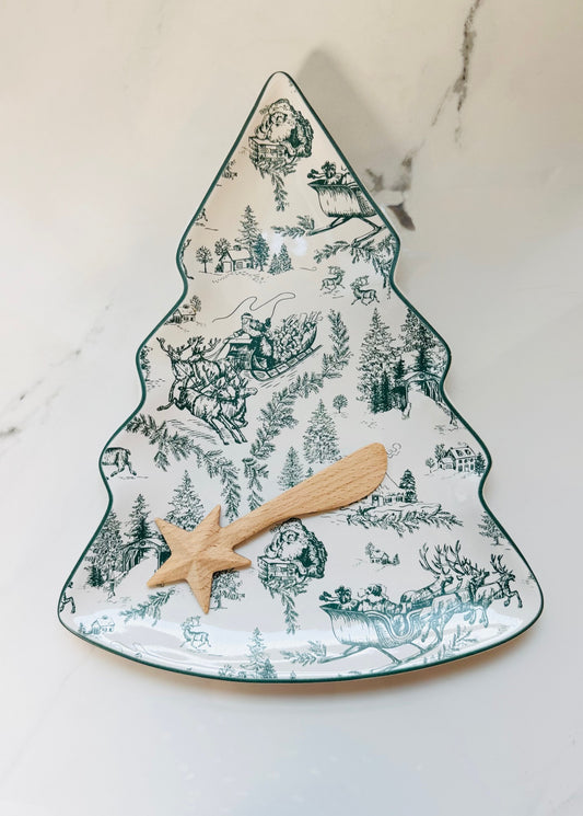 Green Toile Tree Platter Set