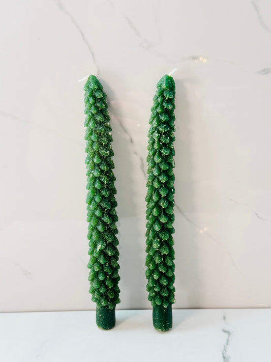 Green Tree Taper Candle - Set of 2